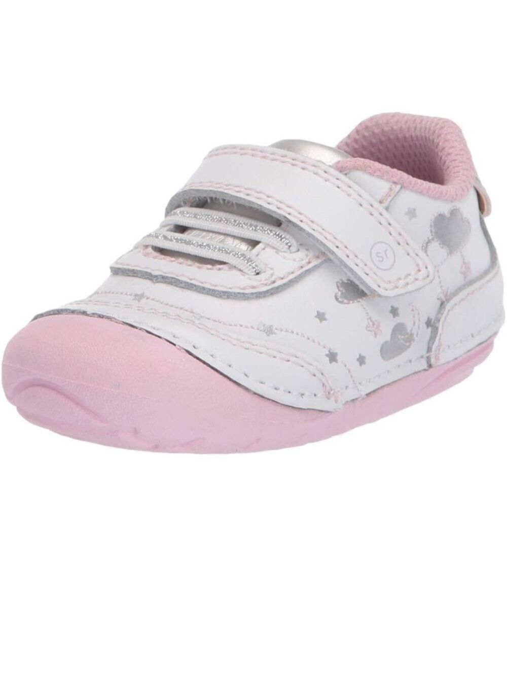 Size 5.5 Baby Stride Rite Pink and Silver Baby Walker Sneakers with Velcro